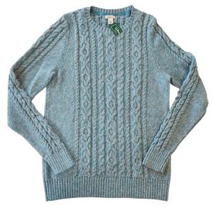 NWOT L.L. Bean Womens Cable Knit Crewneck Sweater Blue Heathered Medium Cotton
